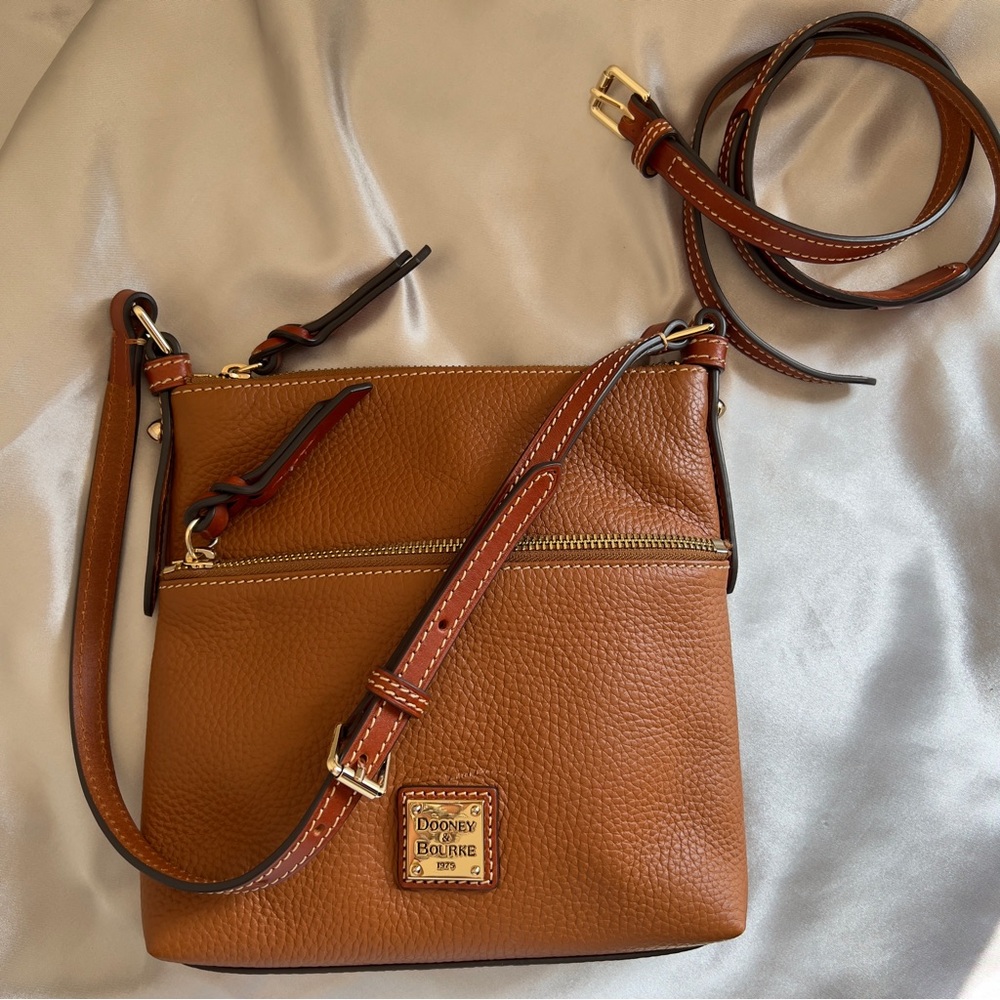 Dooney & Bourke Women’s Brown Pebble Gain Leather Letter Carrier Crossbody Bag
